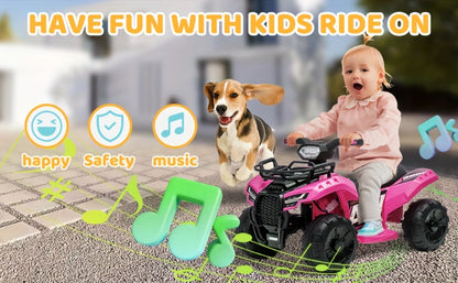 6V Kids Ride On ATV 4-Wheeler Quad Electric Toy Car for Toddlers 18-36 Months Boys Girls Best Birthday Gift with Treaded Tires Push Button Go