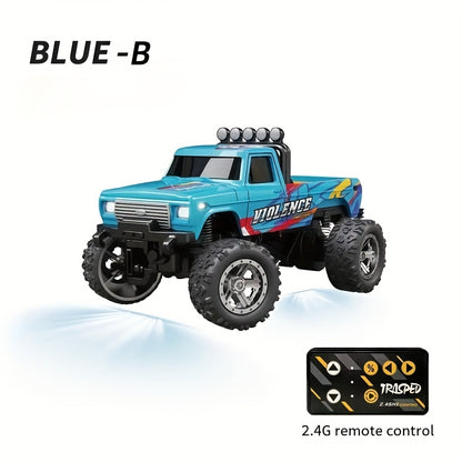 Mini RC Truck, 1:64 Scale Monster Truck Car with Lights, 2.4Ghz, Mini Alloy Monster Truck RC, Speed/Steering Adjustable