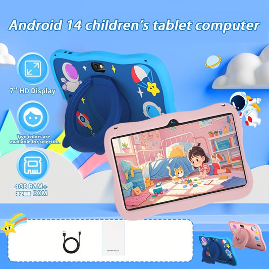 Kids Tablet 7 Inch Android 14 with Protective Case, 4GB RAM 32GB Storage, Parental Control, Google Kids Space, WiFi Bluetooth YouTube, Educational Gift for Toddlers Boys Girls Ages 3-12, Pink & Blue