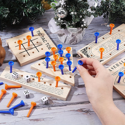 1-set/2-set Wooden Board Game, Luban Lock Including 5 Style Wooden Game Board And Plastic Pieces And Dice Puzzle Brain Games Set, Wooden Peg Games Assortment Kit Board Games Clearance
