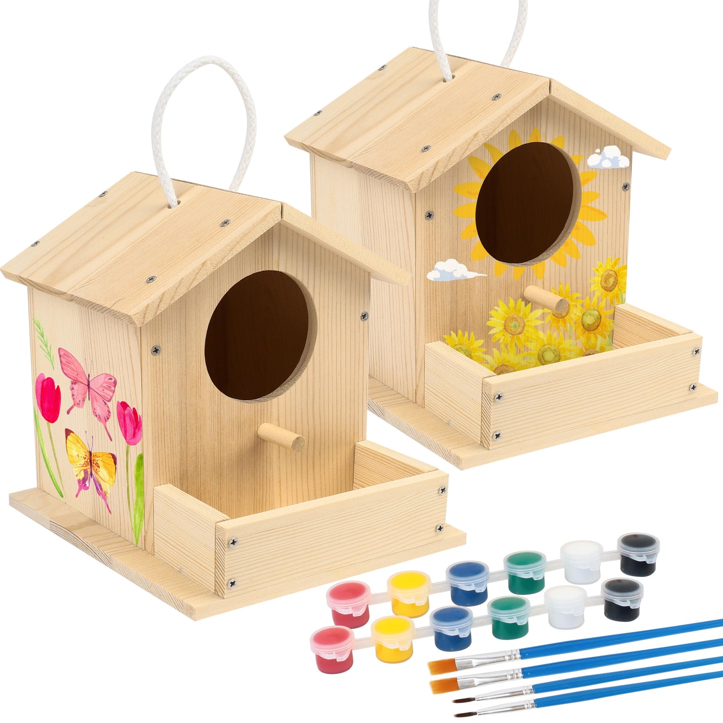 Bird House Kit, Wooden Birdhouse Kits, Arts And Crafts Kits for Boys Girls Kids, Build Your Own, with Brushes, Christmas Birthday Gift for Family Game, Arts & Crafts Draw Toys Supplies, Wooden Birdhouse Shelf