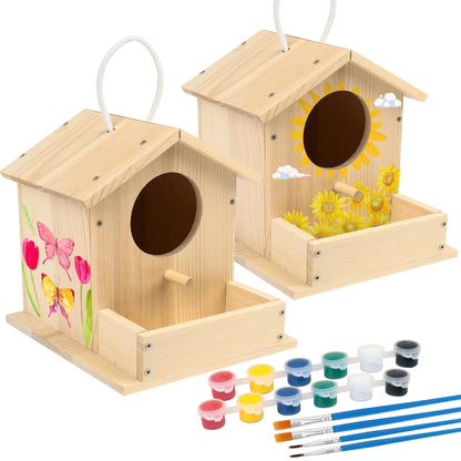 Bird House Kit, Wooden Birdhouse Kits, Arts And Crafts Kits for Boys Girls Kids, Build Your Own, with Brushes, Christmas Birthday Gift for Family Game, Arts & Crafts Draw Toys Supplies, Wooden Birdhouse Shelf