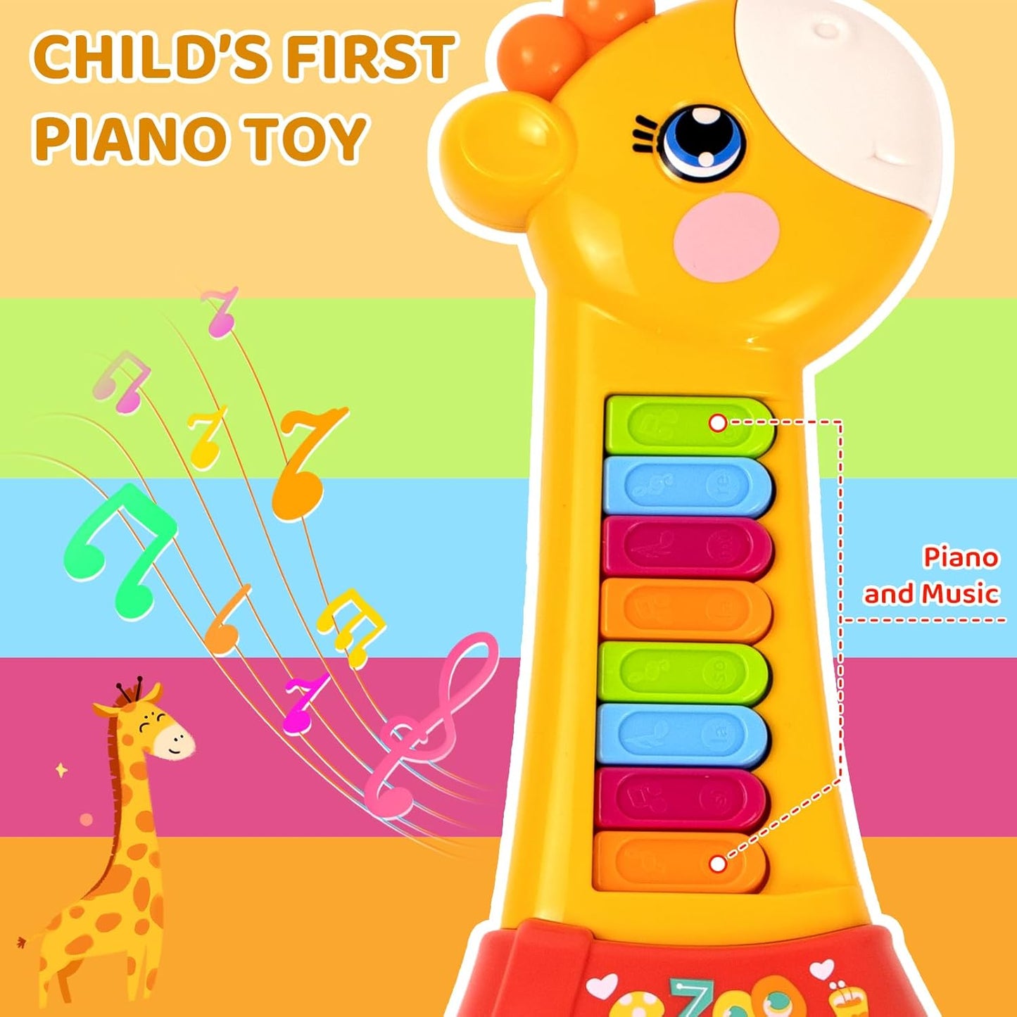 Toddlers Giraffe Guitar Musical Toys for 1+ Year Old Boy/Girl, 1st First Learning Educational Gift for Toddlers, Multiple Modes with Piano Keys, Animal Sounds, Musical, Baby Toys 12 Months, Birthday Gifts for One Year Old Boys/Girl, Infant Touch