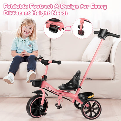 Push Handle Tricycle for Toddlers Girls Pink – 3 Wheel Trike Ages 18-60 Months with Padded Backrest, Safety Belt, Adjustable Seat | Best Birthday Gift for Kids 1 2 3 4 5 Year Old