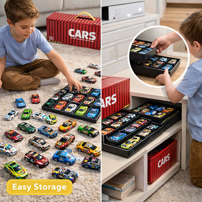 48pcs Racing Car Toy Set for Boys Age 3+, Friction Powered Mini Cars with 4-Level Garage & Track, All-In-One Play Gift