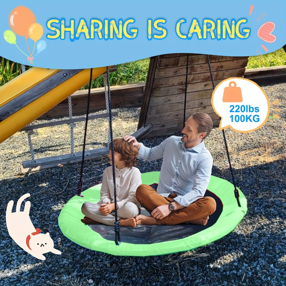 Saucer Swing for Kids 43 Inch – 360° Rotating Spinner Swing with Swivel, Adjustable Ropes & Hanging Straps, Durable Round Nest Swing for Outdoor Tree or Swing Set, Backyard Playground Gift