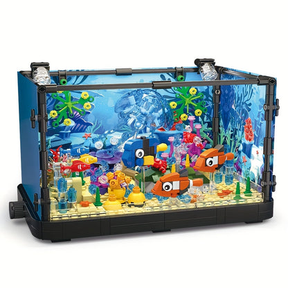 Fish Tank Building Block Set with Light, Aquarium, Marine Jellyfish, Building Block Toy for Home Decor