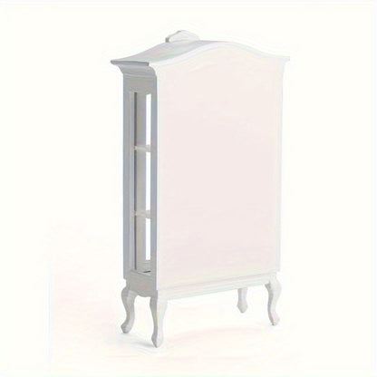 Scale White Artificial Wooden Mini Display Cabinet Model, with Mirror And 3 Glass Front Shelves - Suitable for Dollhouse Decoration, Photography Props, Weddings, And Living Room Scenes, Making It an Excellent Gift