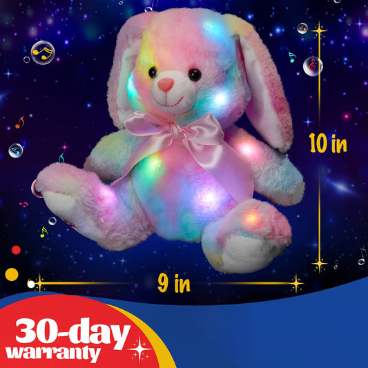 10 Inch Musical Glowing Bunny Plush Toy, Rainbow Lop Ear Rabbit Glow Singing Stuffed Animals, Lullaby Bedside Night Light for Toddler Birthday, Perfect Black Friday & Christmas Gift for Kids, Boys, Girls, Valentine's Day Gift for Girlfriends Too