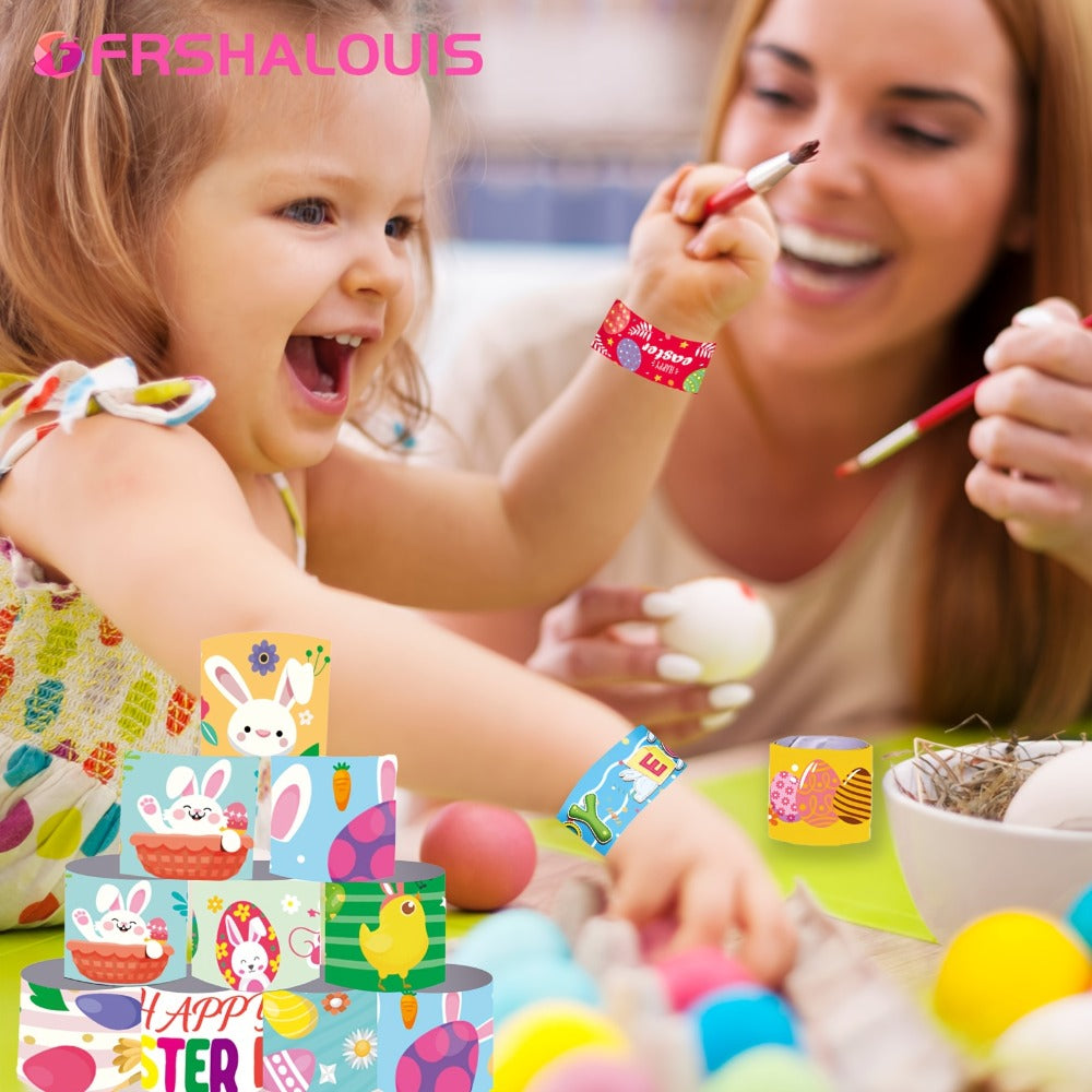Easter Slap Bracelets for Kids 72 Pcs – Easter Basket Fillers, Egg Fillers, Classroom Prizes & Party Favors for Boys & Girls – PVC Snap Bracelets Bulk for Easter Celebrations & School Rewards