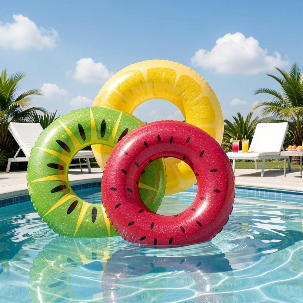 Inflatable Donut Pool Float 3-Pack 32.5 Inch Glitter Swim Ring Set – Strawberry Chocolate Mint Pool Tubes for Summer Pool Party Kids & Adults