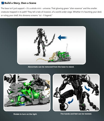 958+Pcs Cool Alien Building Block Set, Assembly of Sci-Fi Movie Battle Character Models in Black ABS, Christmas Gift