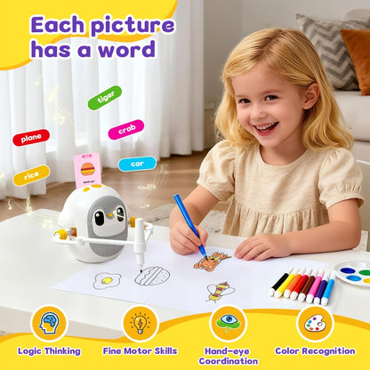 Drawing Robot for Kids Penguin, 200 Learning Cards & 12 Color Pens, STEM Art Educational Toy, Screen-Free Interactive Drawing Game, Step-by-Step Lessons for Boys & Girls Ages 3+, USB Charging, Birthday Gift