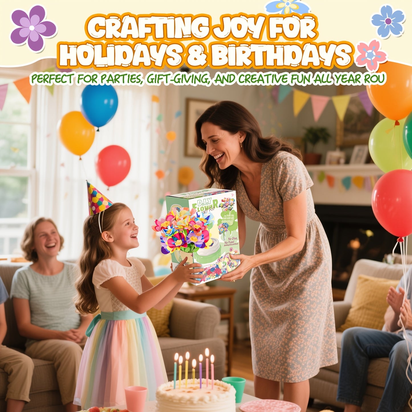 Art Flower Bouquet Craft Kit, Arts And Crafts Flower Toy for Kids, Build Your Own Bouquet, Creative Educational Gift for Toddlers Kids, Christmas Birthday Gift for 3+ Year Old Girls And Boys