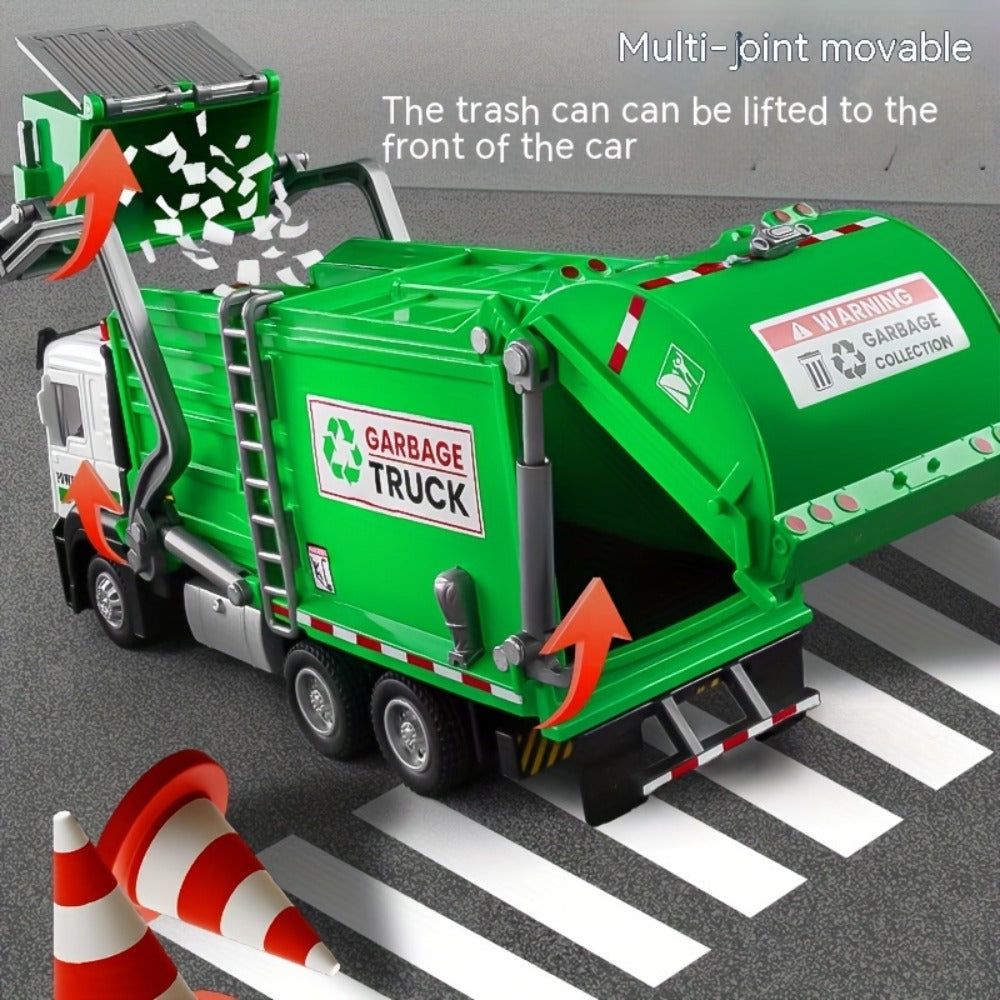 Garbage Truck Toy with 4 Trash Bins Lights and Sound, Recycling Sorting Sanitation Truck Model with Lifting Dumping Action, Educational Vehicle Toy for Kids Ages 3-8, Birthday Gift for Boys Girls