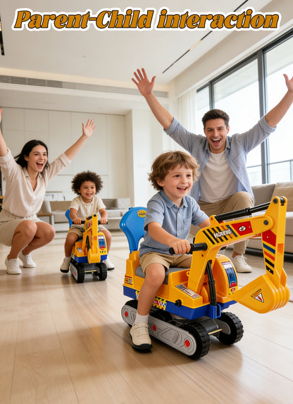 [Perfect Gift] Ride-On Excavator And Bulldozer Toys For Kids, Manual Excavator Scooters, And Ride-On Construction Vehicle Toys. Outdoor Toys Suitable For Boys And Girls Ages 3 And Up. The Perfect Gift For Children's Day Or Birthdays