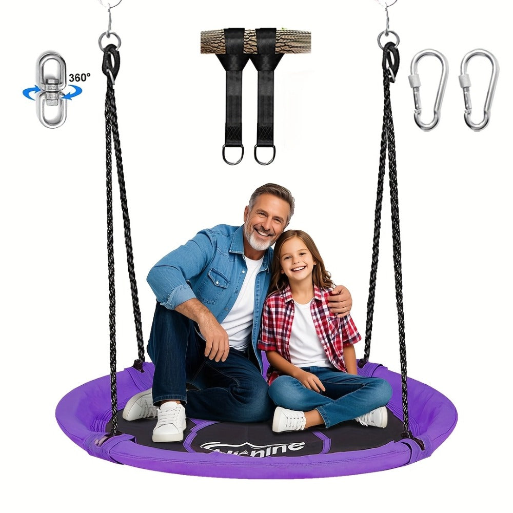 Saucer Swing for Kids 43 Inch – 360° Rotating Spinner Swing with Swivel, Adjustable Ropes & Hanging Straps, Durable Round Nest Swing for Outdoor Tree or Swing Set, Backyard Playground Gift