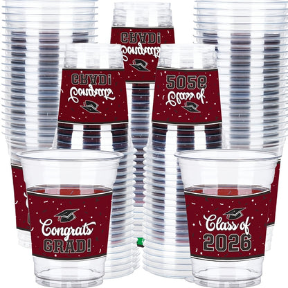 Graduation Party Plastic Mugs 100 Pack 14oz – 2026 Graduation Ceremony Cups in Multiple Colors for Graduation Parties, Celebrations & Party Essentials – Black, Red, Blue, Green, Purple & More