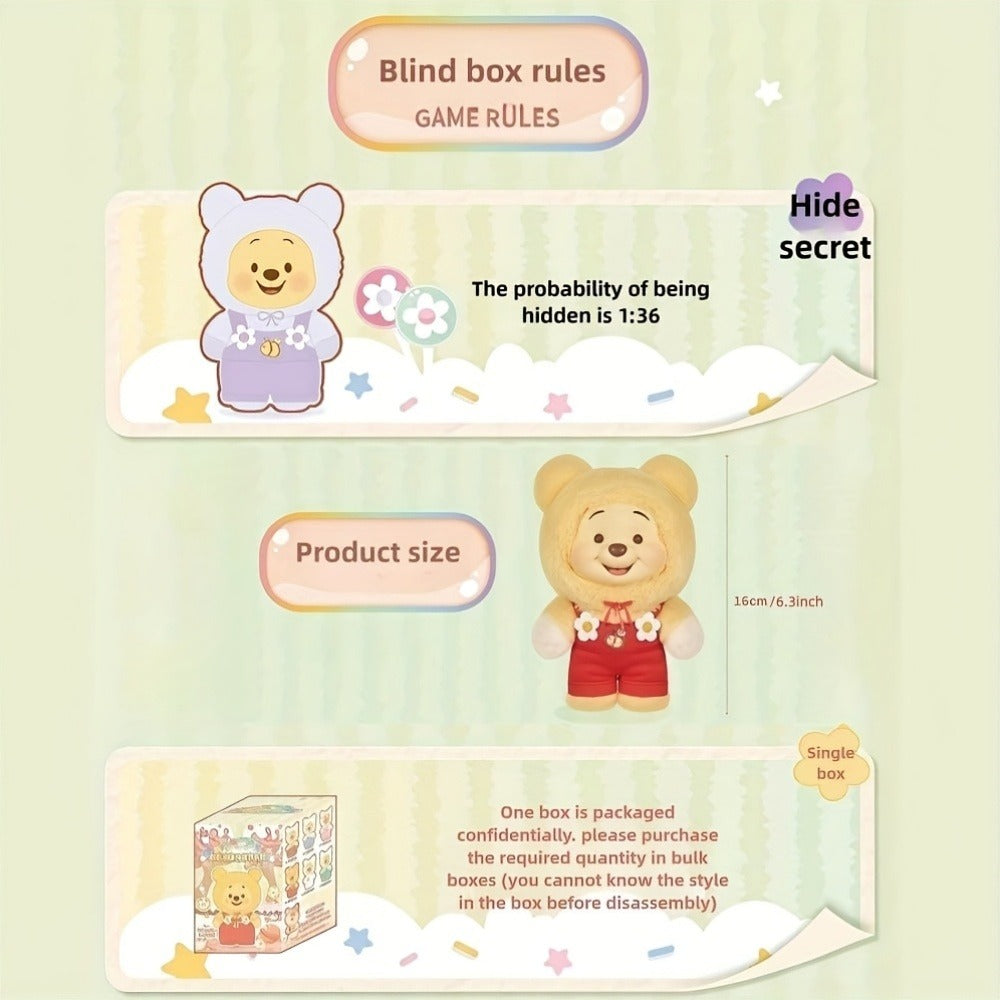 MINISO Disney Winnie the Pooh Candy Series Plush Toy 1pc Random — Licensed Soft Stuffed Animal, Kawaii Birthday Christmas Halloween Graduation Gift for Kids Girls Teens