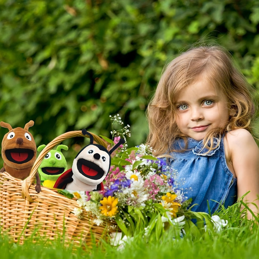 13" Realistic Insect Animal Hand Puppet For Kids, Insect Hand Puppet With Movable Mouth, Soft Stuffed Bee Ladybird Dragonfly Butterfly Ant Caterpillar Puppet Story Toy Puppets Role Play Show Game