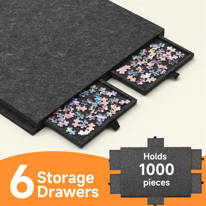 Roll-Up Puzzle Mat Board Extra Large – Foldaway Felt Mat for 1000 & 1500 Piece Jigsaw Puzzles, 6 Sorting Drawers, Portable Roll-Up Storage Solution for Puzzle Lovers Adults Seniors
