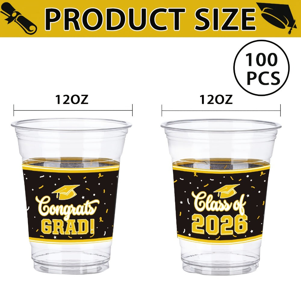 Graduation Party Plastic Mugs 100 Pack 14oz – 2026 Graduation Ceremony Cups in Multiple Colors for Graduation Parties, Celebrations & Party Essentials – Black, Red, Blue, Green, Purple & More