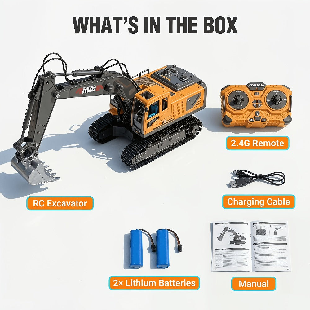 Track Type RC Excavator Toy for Kids – 1200mAh Remote Control Excavator with Metal Shovel & LED Light, Construction Tractor Toy for Boys Ages 6-12, Birthday Gift (Metal/Plastic/Mini Options)