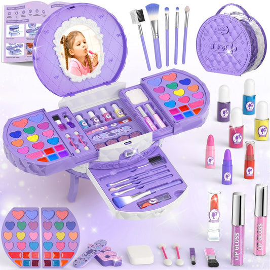 Real Washable Kids Makeup Kit for Girls - Non-Toxic & Safe Play Set, Princess Dress up Toys, Birthday & Christmas Gifts, Toys for Kids Girls 3+