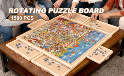 Large 35“x27” Rotating Puzzle Table with Easy Pull Handle Drawers, Puzzle Organizer Board for Adults and Seniors