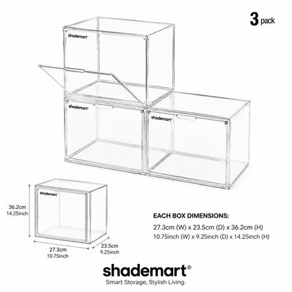 3pcs Clear Display Case Dustproof Storage Bins Containers Organizer Bag Show Box For Collectibles/ Car Model