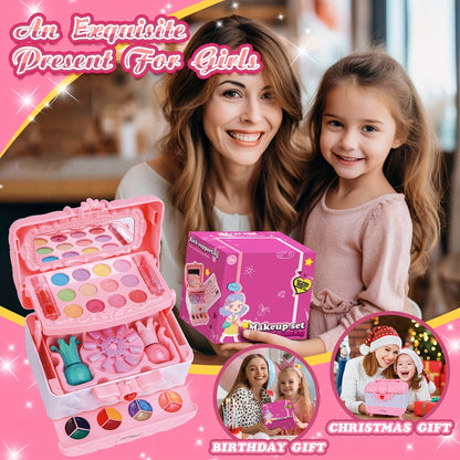 48pcs ESOLOM Princess Kids Makeup Kit for Girls Ages 5-12 - Washable Hypoallergenic with 6 Eyeshadow, Blush, Lip Gloss & Glitter sets, Nail Polish, Mirror & Tools - Doll- for pretend play (No for real use) - Birthday
