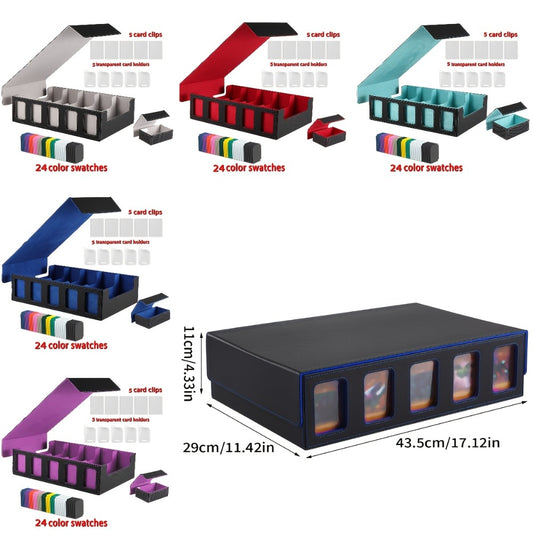 Five Row Game Card Storage Box, Equipped With 24 Colored Cards; Five Card Sleeves; Five Grid Boards, Suitable For Tabletop Gaming Gatherings, Card Collection Displays, Daily Organization And Storage, Suitable For Tabletop Gaming Enthusiasts