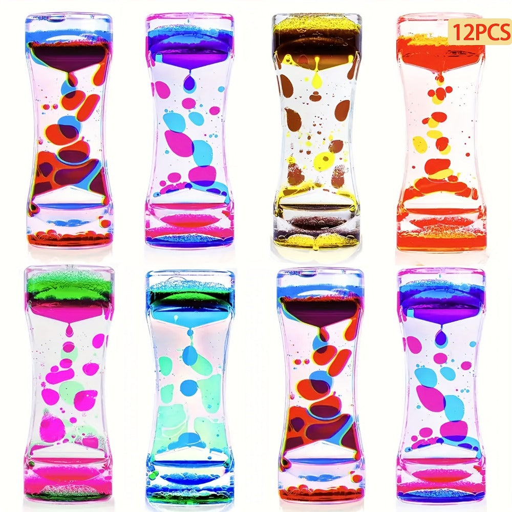 Liquid Motion Bubbler Hourglass Sensory Toy 6 or 12 Pack – Colorful Calming Timer Fidget Toy for Kids, Teens & Adults, Anxiety Relief & Relaxation, Classroom & Desk Decor