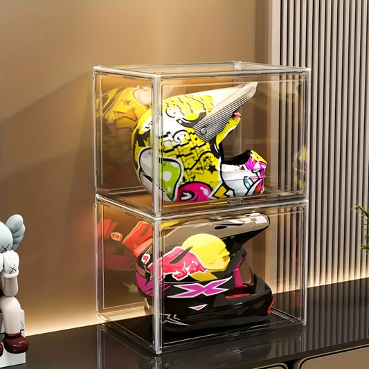 1/2pcs XL Clear Stackable Acrylic Storage Bins with Magnetic Lid, Dustproof Large Showcase for Helmet, Figures Collectibles, Shoe, Book, Bag Organizer Cosmetic Display Cases