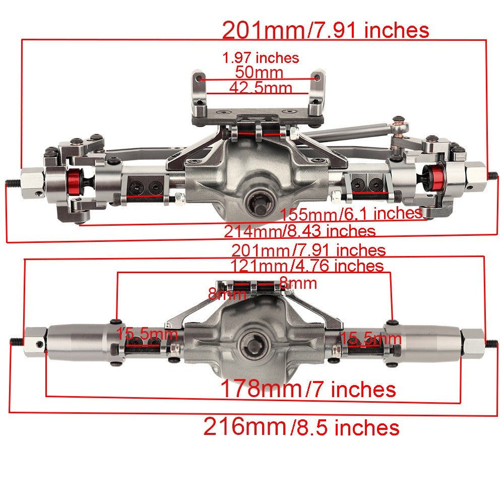 SCX10 Metal Axle Upgrade Kit CNC Aluminum Alloy Front & Rear Straight Axles for 1/10 RC Crawler – Compatible with Axial SCX10 90046 90047 Climbing Car, 45# Steel Drive Shaft, Ages 14+