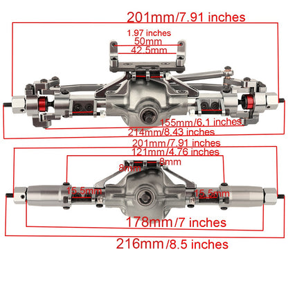 SCX10 Metal Axle Upgrade Kit CNC Aluminum Alloy Front & Rear Straight Axles for 1/10 RC Crawler – Compatible with Axial SCX10 90046 90047 Climbing Car, 45# Steel Drive Shaft, Ages 14+