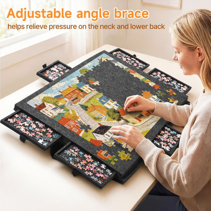 Roll-Up Puzzle Mat Board Extra Large – Foldaway Felt Mat for 1000 & 1500 Piece Jigsaw Puzzles, 6 Sorting Drawers, Portable Roll-Up Storage Solution for Puzzle Lovers Adults Seniors