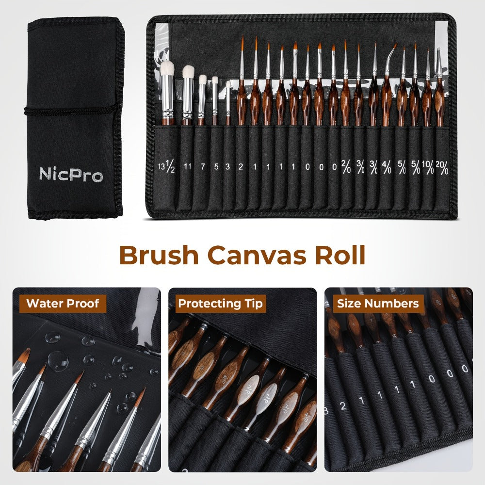 Miniature Paint Brush Set with Cloth Roll Detail Brushes for Acrylic Oil Watercolor Dry Brush for Model Miniature Painting Paint by Numbers Craft Artists