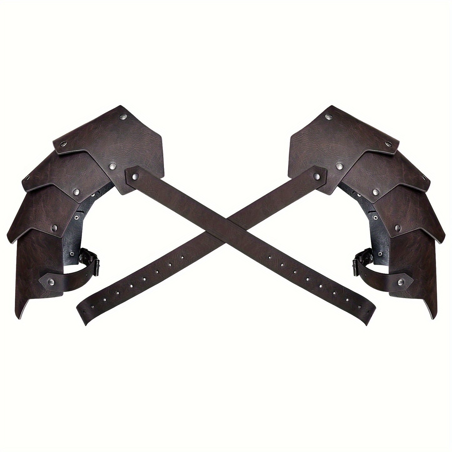 Medieval Shoulder Armor Double Pauldron for Men & Women – Embossed PU Faux Leather Warrior Pauldrons for Halloween LARP Cosplay Renaissance Fair Theater, Khaki Dark Brown Black