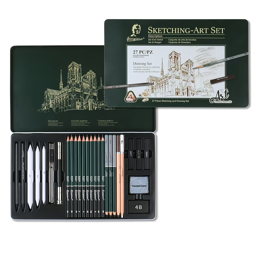 [Christmas New Year Gifts] Giorgione 27pcs Sketching Pencil Set, Including Pencils, Charcoal Pencils, Charcoal Sticks, Erasers, Etc., a Must-Have Tool for Sketching And Quick Sketching, Perfect Christmas And New Year Gifts