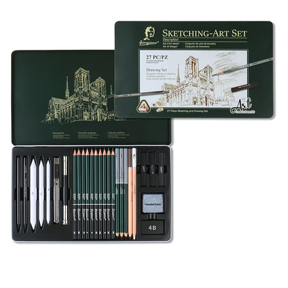Sketching Pencil Set 27 Piece with Charcoal Pencils Charcoal Sticks Erasers Drawing Supplies for Artists Beginners Students Sketching Quick Sketching Art Kit Gift