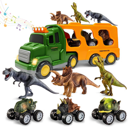 Dinosaur Truck Toys for Boys And Girls, Transport Car with 3 Dino Figures, 3 Monster Cars, Lights And Sounds, Battery Powered Friction Vehicle, Perfect Gift, Educational Toys, Toy Truck, Dinosaur Toys