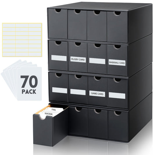 8000 Card Storage Box 4-Row Cardboard Organizer with Dividers & Label Stickers – Large Trading Card Box for TCG MTG Pokemon Sports Cards | Black 4-Row Card Storage