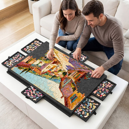 Roll-Up Puzzle Mat Board Extra Large – Foldaway Felt Mat for 1000 & 1500 Piece Jigsaw Puzzles, 6 Sorting Drawers, Portable Roll-Up Storage Solution for Puzzle Lovers Adults Seniors