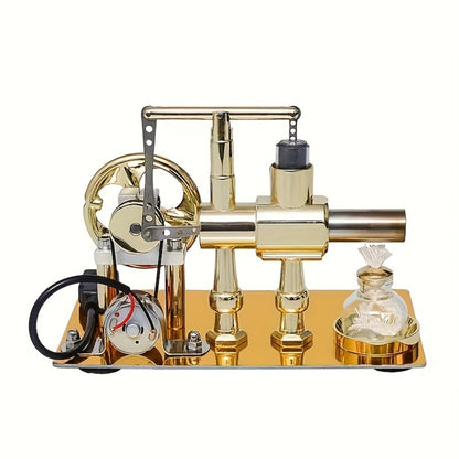 Stirling Engine Generator Kit — Single Cylinder Stainless Steel Pneumatic Model, Educational Physics Science Experiment for Adults Teens Hobbyists STEM Enthusiasts, Birthday Christmas Graduation Gift