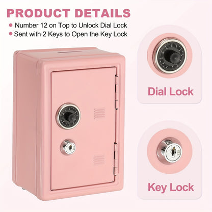 1pc Secure Metal Coin Bank Safe, Save Money Box Cash Storage Box with Key And Combination Lock, Small Money Bank with Removable Drawer, Home/office with Ideal for Back to School, Halloween, Christmas, New Year Gifts