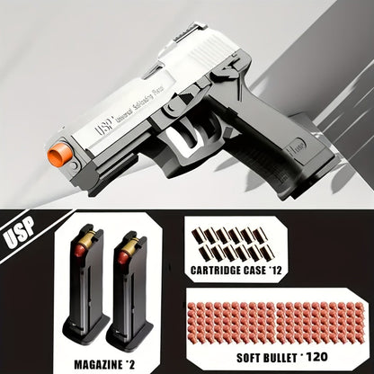 USP Soft Bullet Toy Gun Pistol with Shell Ejecting – Continuous Rapid-Fire Foam Blaster for Boys & Girls, Outdoor Shooting Game, Halloween Thanksgiving Christmas Birthday Gift for Kids Ages 6+