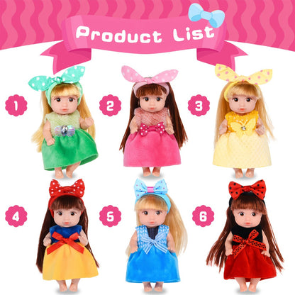 Mini Fashion Dolls Set of 6 – 4-Inch Poseable Collectible Dolls with Glitter Eyes, Stylish Hair & Cute Outfits, Perfect Gift for Girls, Birthday & Christmas Toy for Kids