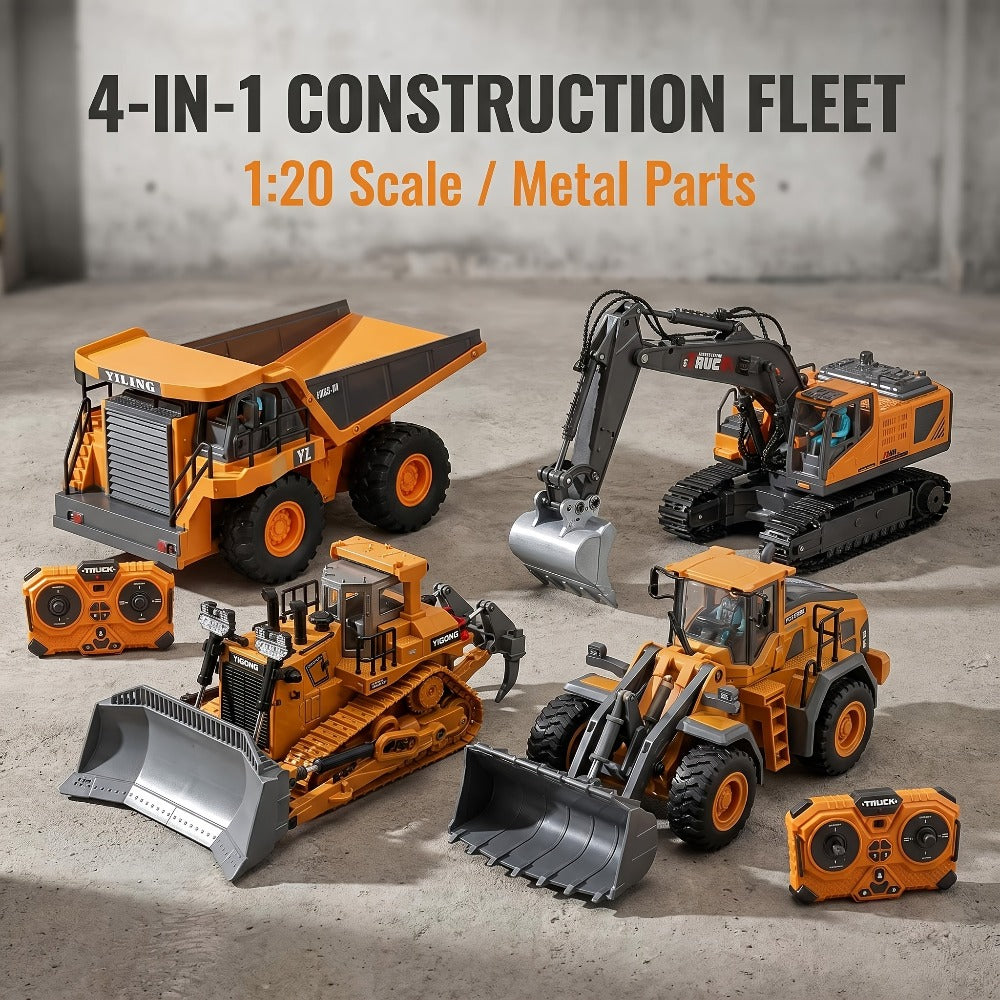 Remote Control Construction Vehicle Set 2/3/4pcs – 2.4G 11-Channel RC Excavator Dump Truck Bulldozer Alloy & Plastic Engineering Toy Car Kit for Kids Boys, Great Birthday Gift