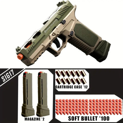 Soft Bullet Toy Gun Pistol with Ejecting Shells & 100 Bullets – Semi-Automatic Rapid Fire Foam Blaster for Kids Boys Ages 6+, Indoor Outdoor Shooting Game Toy, Birthday Christmas Halloween Gift